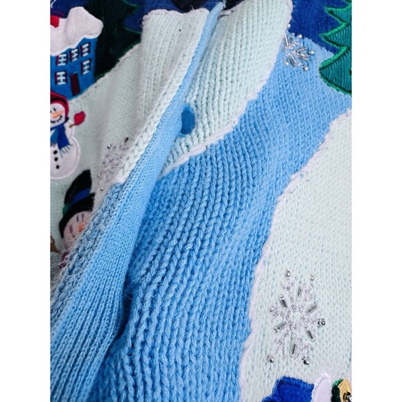 Quacker Factory Cardigan Sweater Snowmen Christmas Small Hidden Button 1990s - Picture 3 of 8